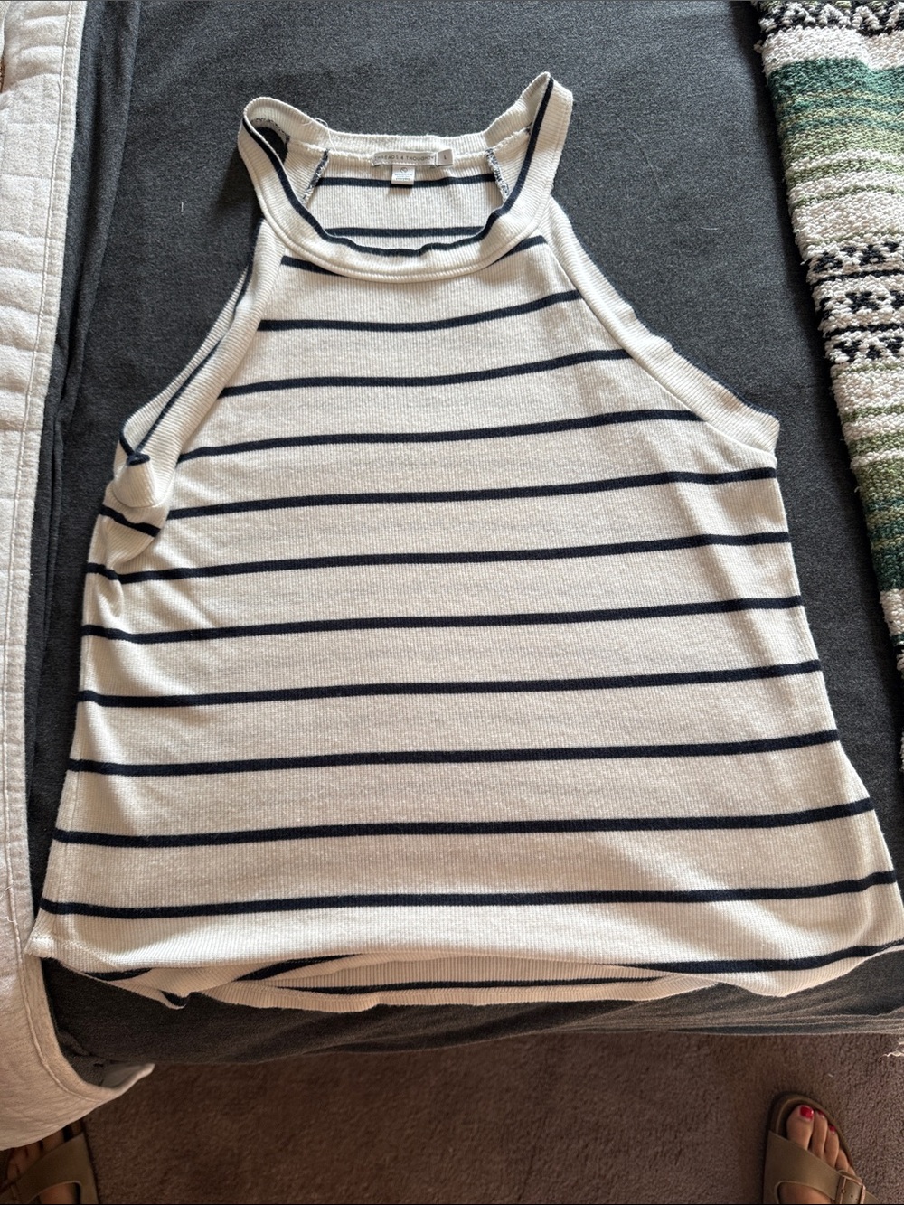 Threads 4 Thought Cream and Black Striped Halter Tank